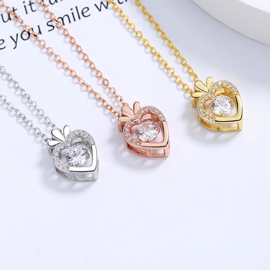 Radish Heart-Shaped Pendant Necklace with Clear Crystal Center