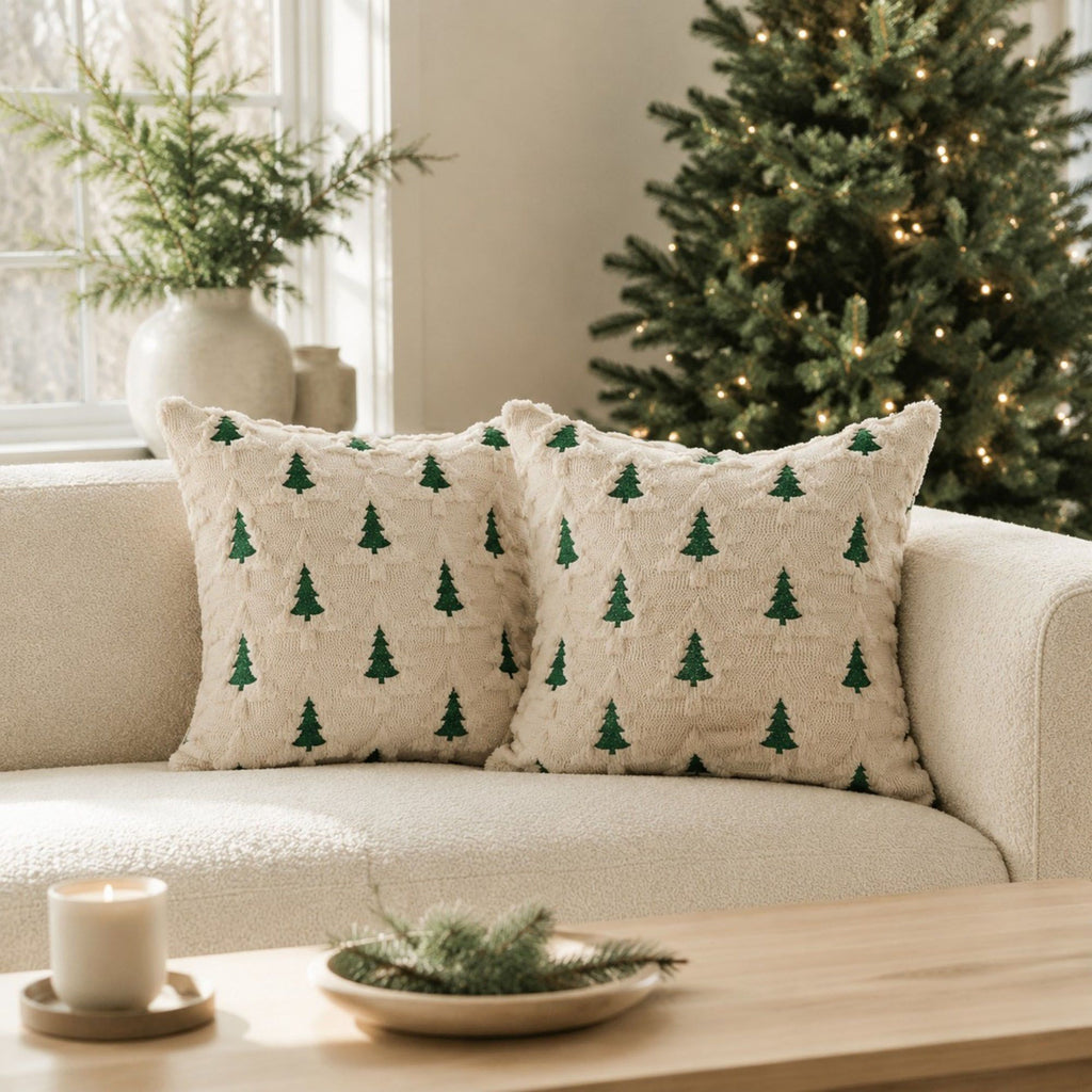 2 Pack Christmas Tree Pom Pom Decorative Throw Pillow Covers