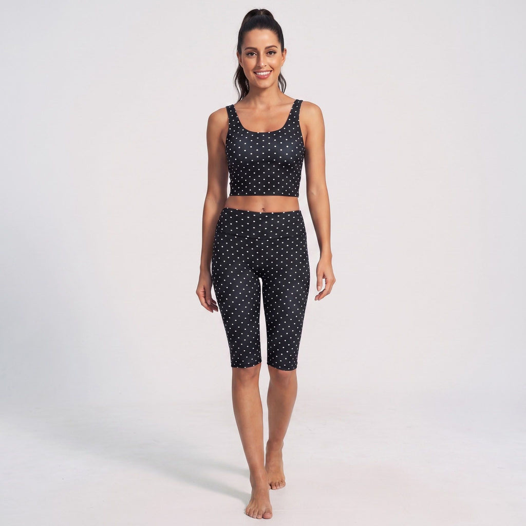 Polka Dot Foldover Waist Capri Leggings Fitted Cropped Yoga Pants for Dance Gym Workouts
