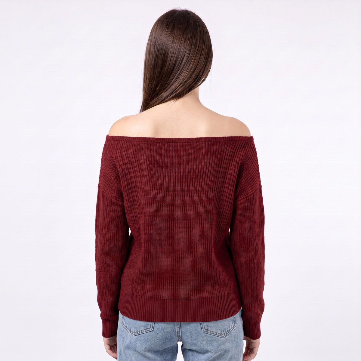 Off Shoulder Ribbed Knit Pullover Sweater