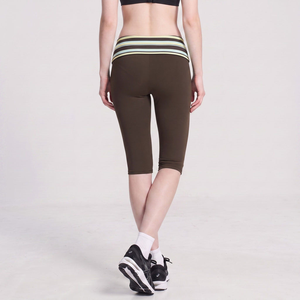 Striped Foldover Waist Capri Leggings Fitted Cropped Yoga Pants for Workouts and Athleisure