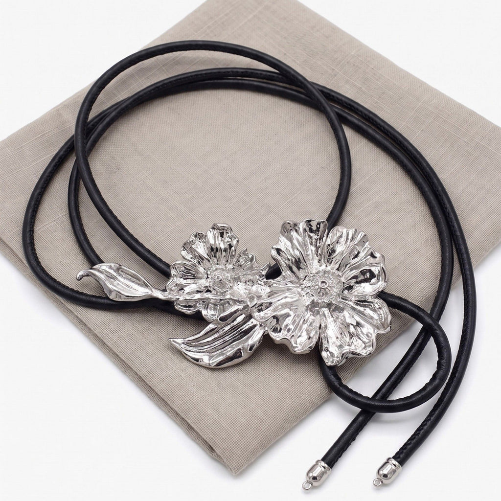 Double Floral Metal Waist Rope Adjustable Floral Body Belt Flower Inspired Waist Jewelry 47.2in