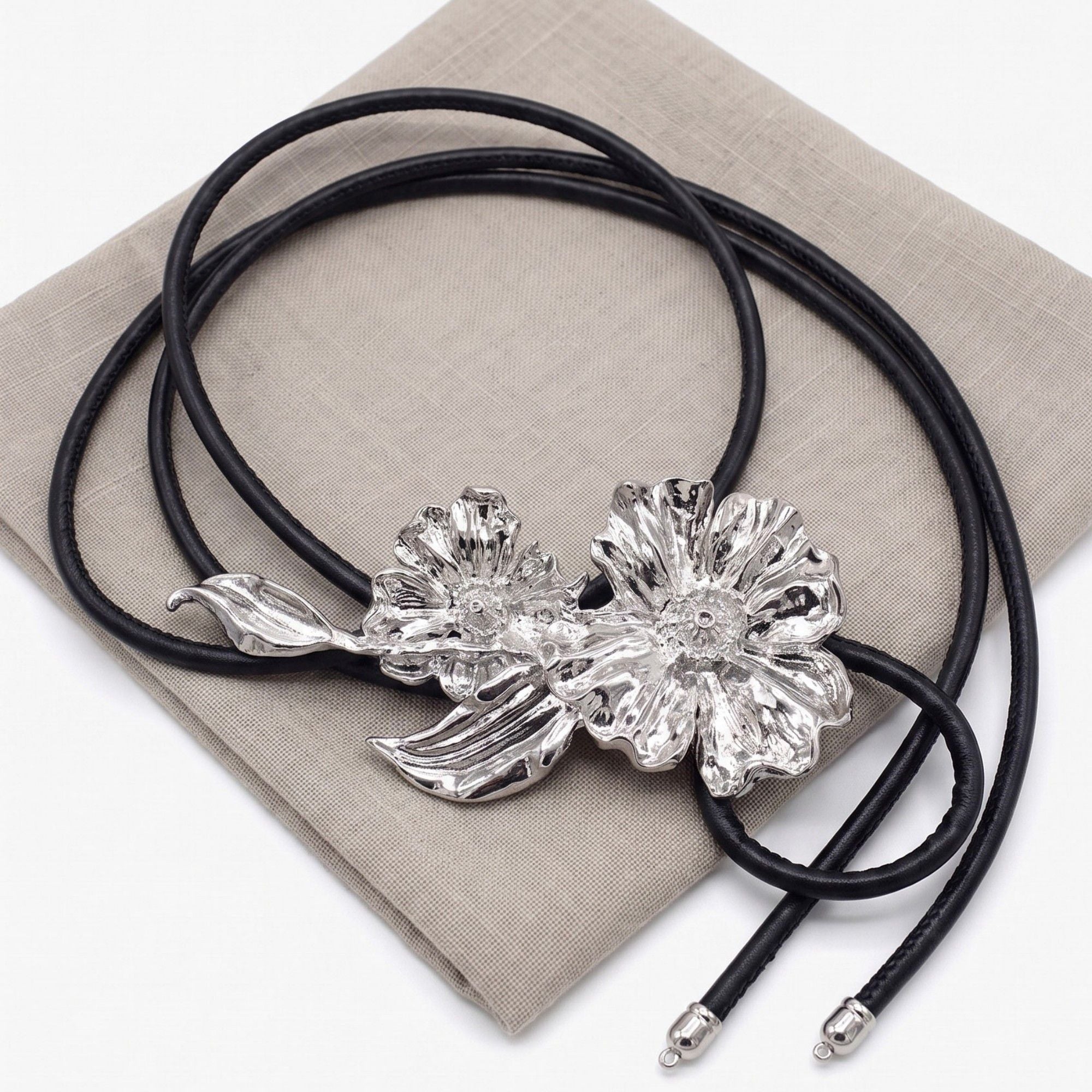 Double Floral Metal Waist Rope Adjustable Floral Body Belt Flower Inspired Waist Jewelry 47.2in