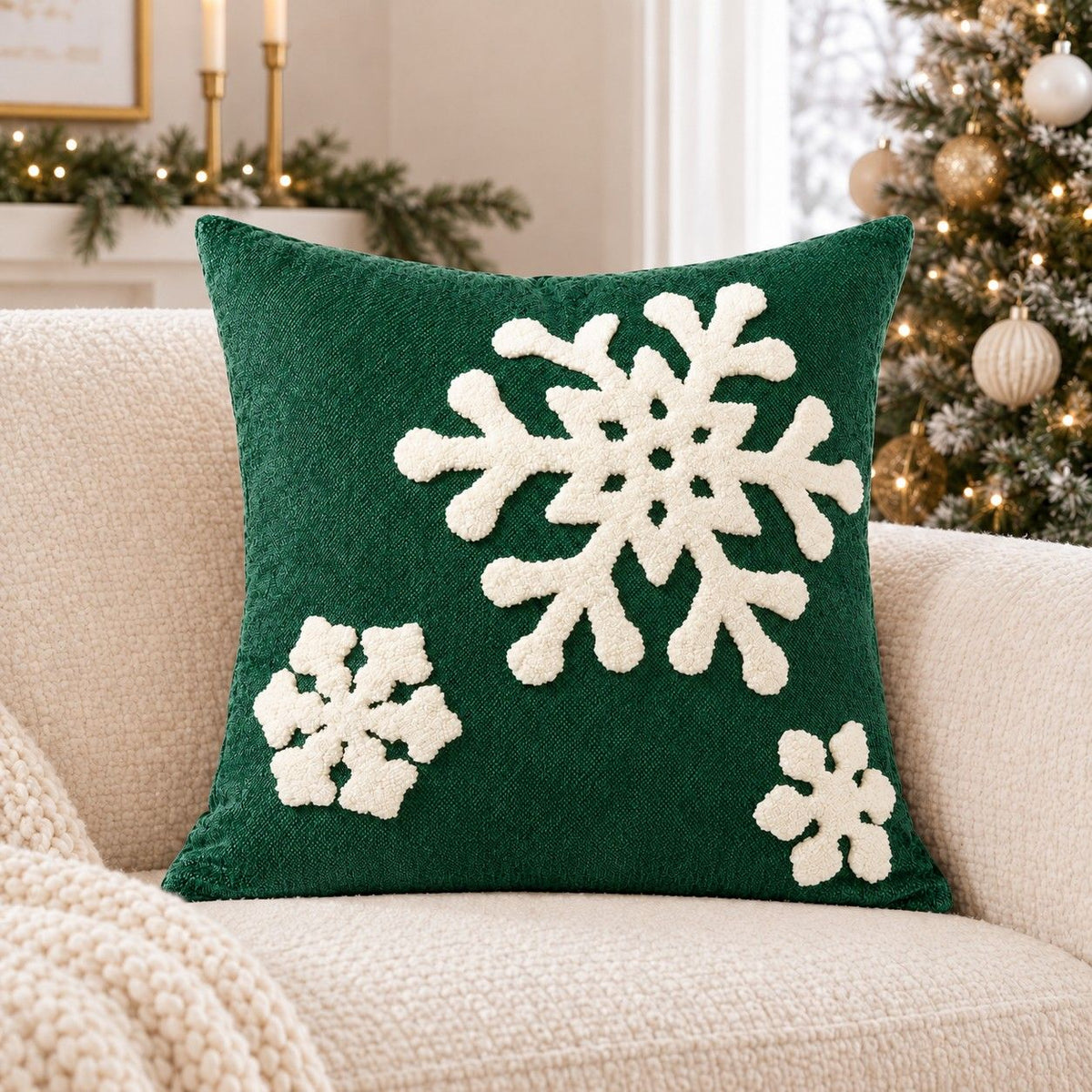 Christmas Tufted Snowflake Throw Pillow Cover 18 x 18 Inch Holiday Decor