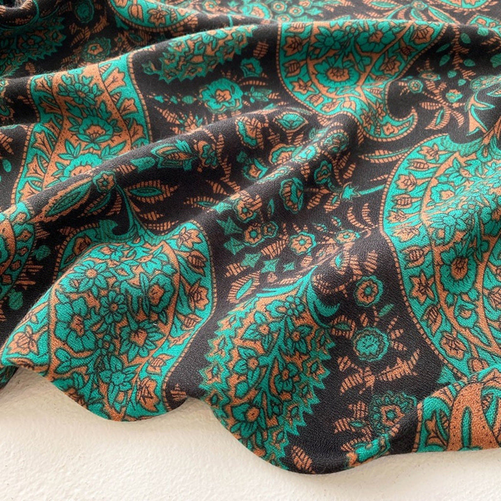 Anna-Kaci Women's Paisley Print Square Scarf with Soft Lightweight Drape, Decorative Border Detailing, and Elegant Flowing Fabric 51x51in