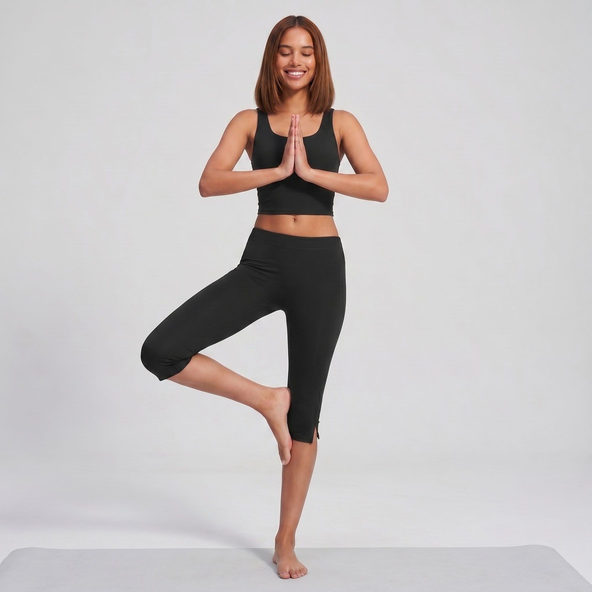 High Waist Capri Leggings Side Slit Cropped Workout Yoga Pants
