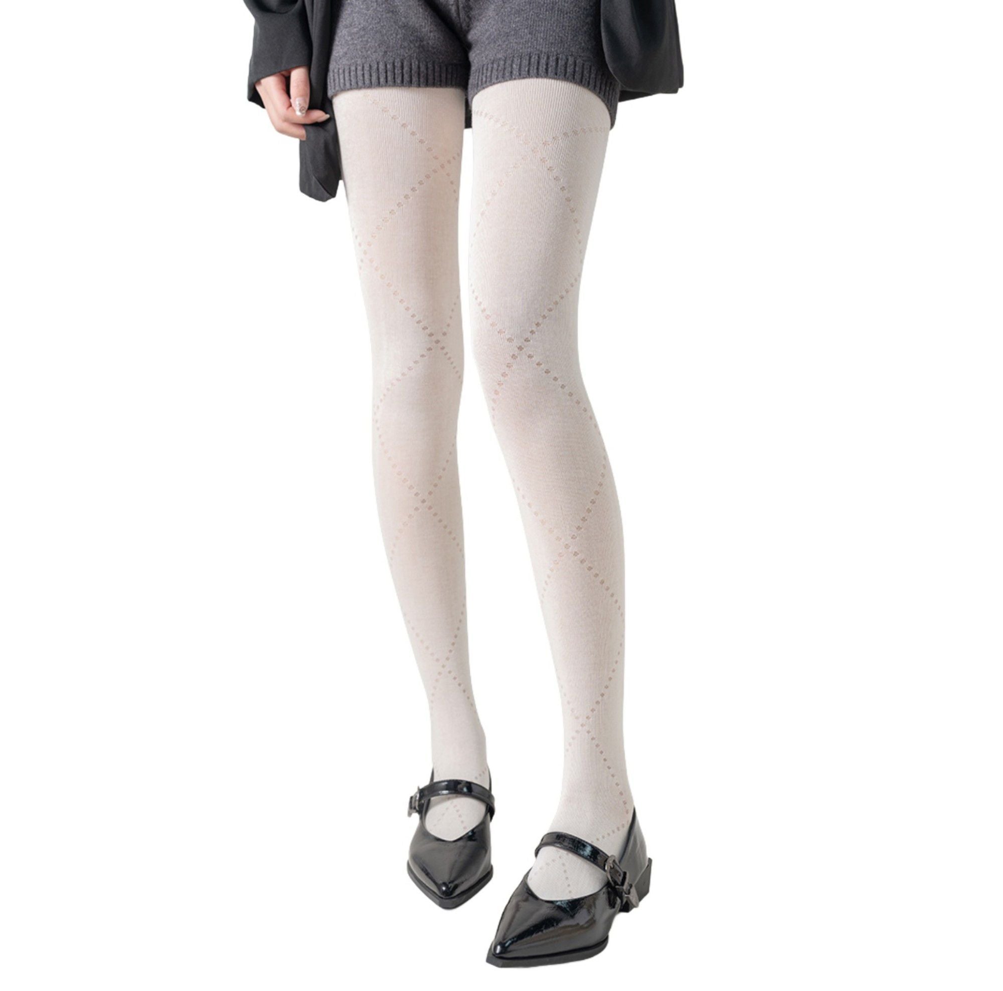 Anna-Kaci Women's Diamond Pattern Knit Tights with Stretch Fit Suitable Height 5'1-5'8