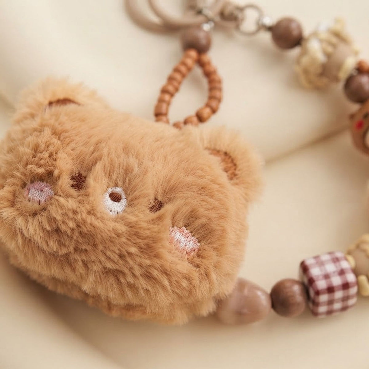 Cute Cartoon Animal Beaded Keychain Plush Toy Bag Charm Set