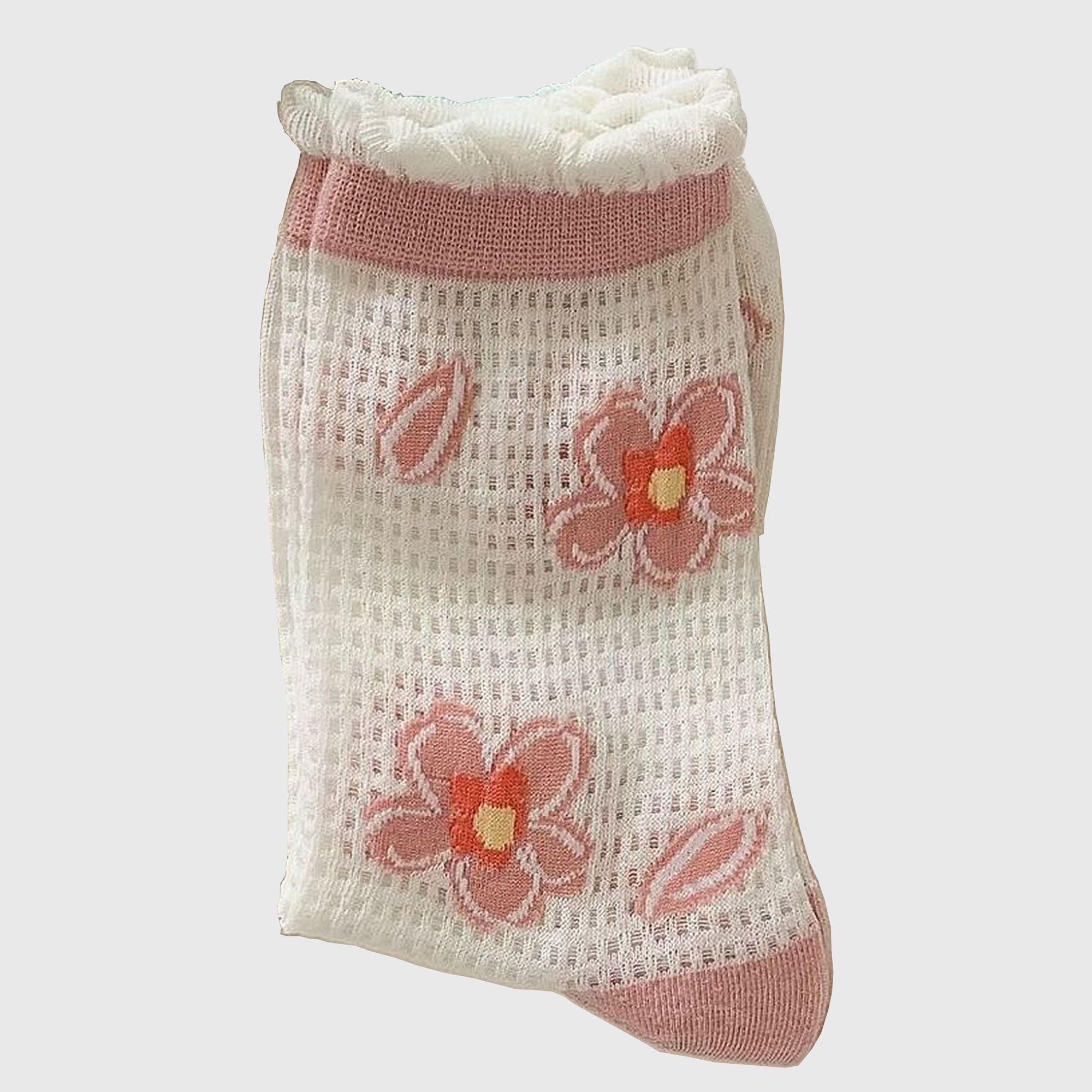 Anna-Kaci Women's Sheer Floral Embroidered Ankle Socks with Ruffle Cuff 6Pk