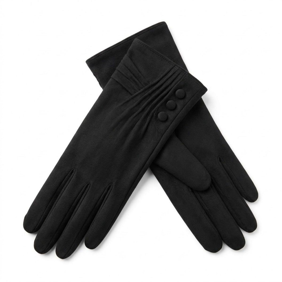 Faux Suede Winter Gloves with Pleated Wrist and Button Detail 9.4 x 3.3in