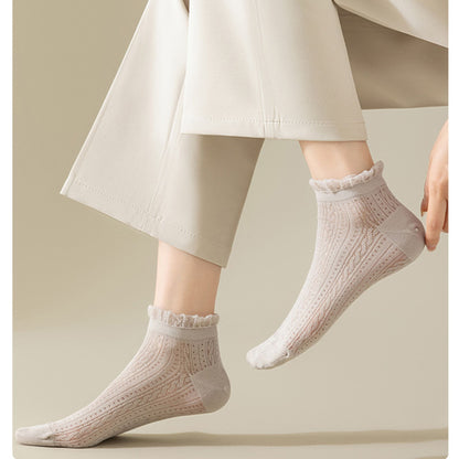 Anna-Kaci Women's 4-Pair Pack Breathable Lace Trim Ankle Socks with Open Knit Mesh Texture and Cotton Comfort