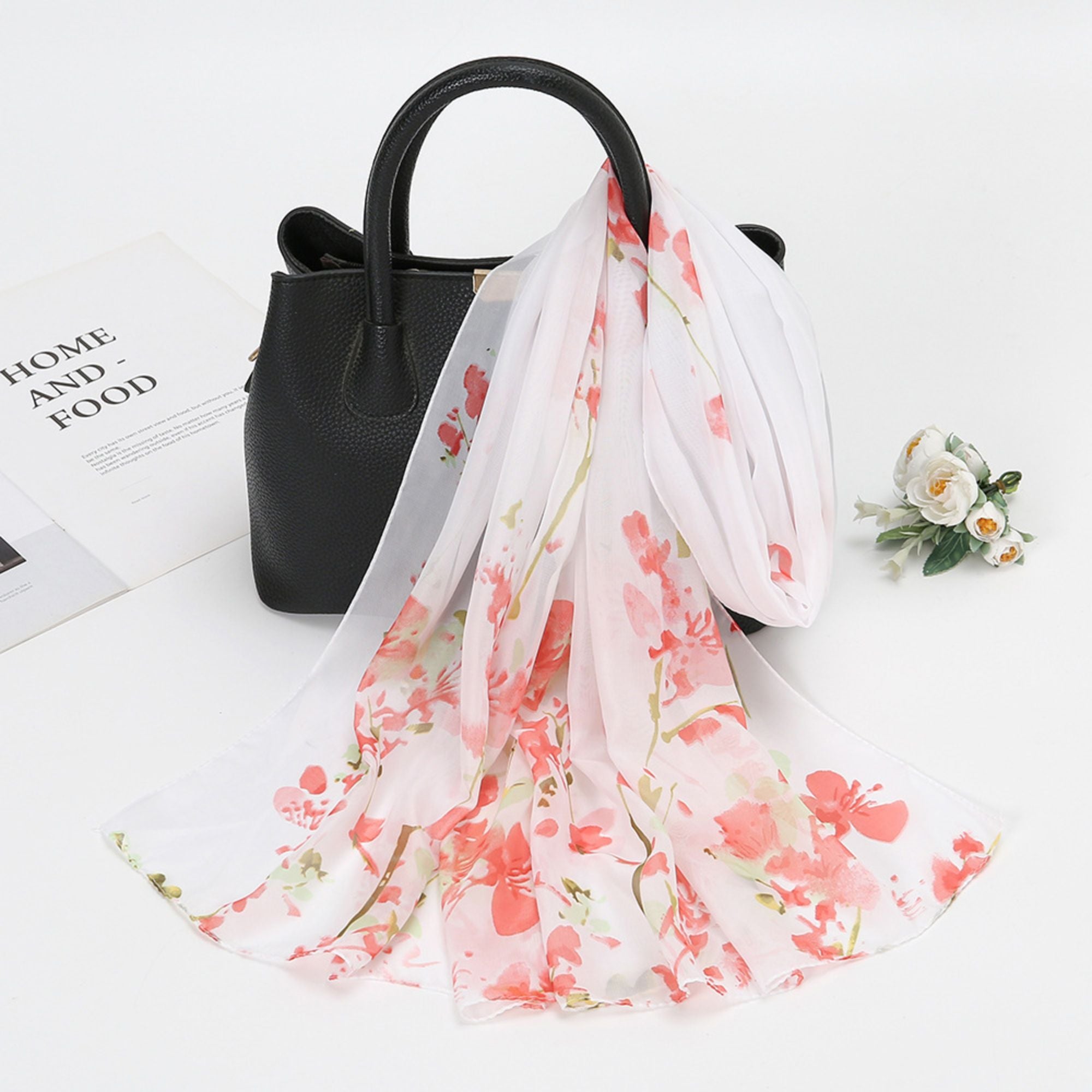 Floral Print Lightweight Chiffon Scarf Soft Sheer Fashion Shawl Wrap 59¡Á19.5 Inches