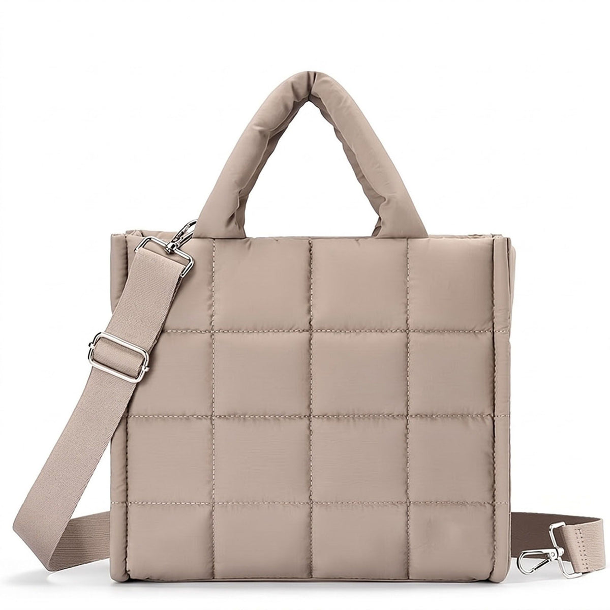 Quilted Puffer Tote Bag with Top Handles and Adjustable Crossbody Strap 11x10x5.5in