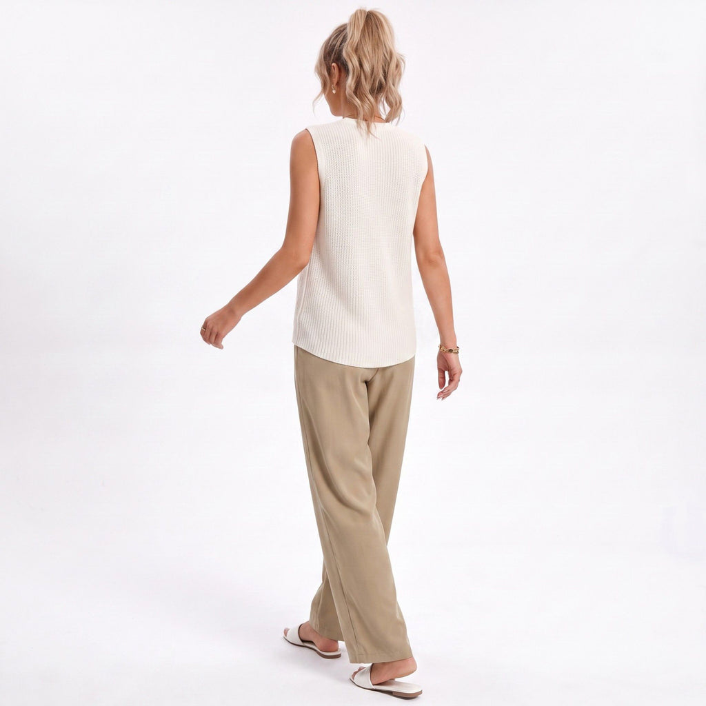 Anna-Kaci Women's Button Front Sweater Vest V Neck Sleeveless Knit Pocket Top