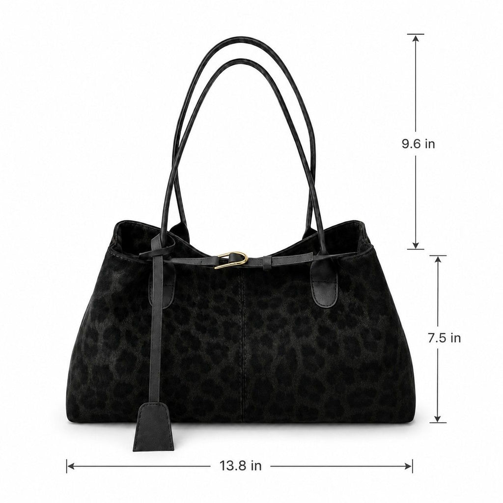 Leopard Print Shoulder Tote Bag with Magnetic Closure Buckle Detail and Tassel