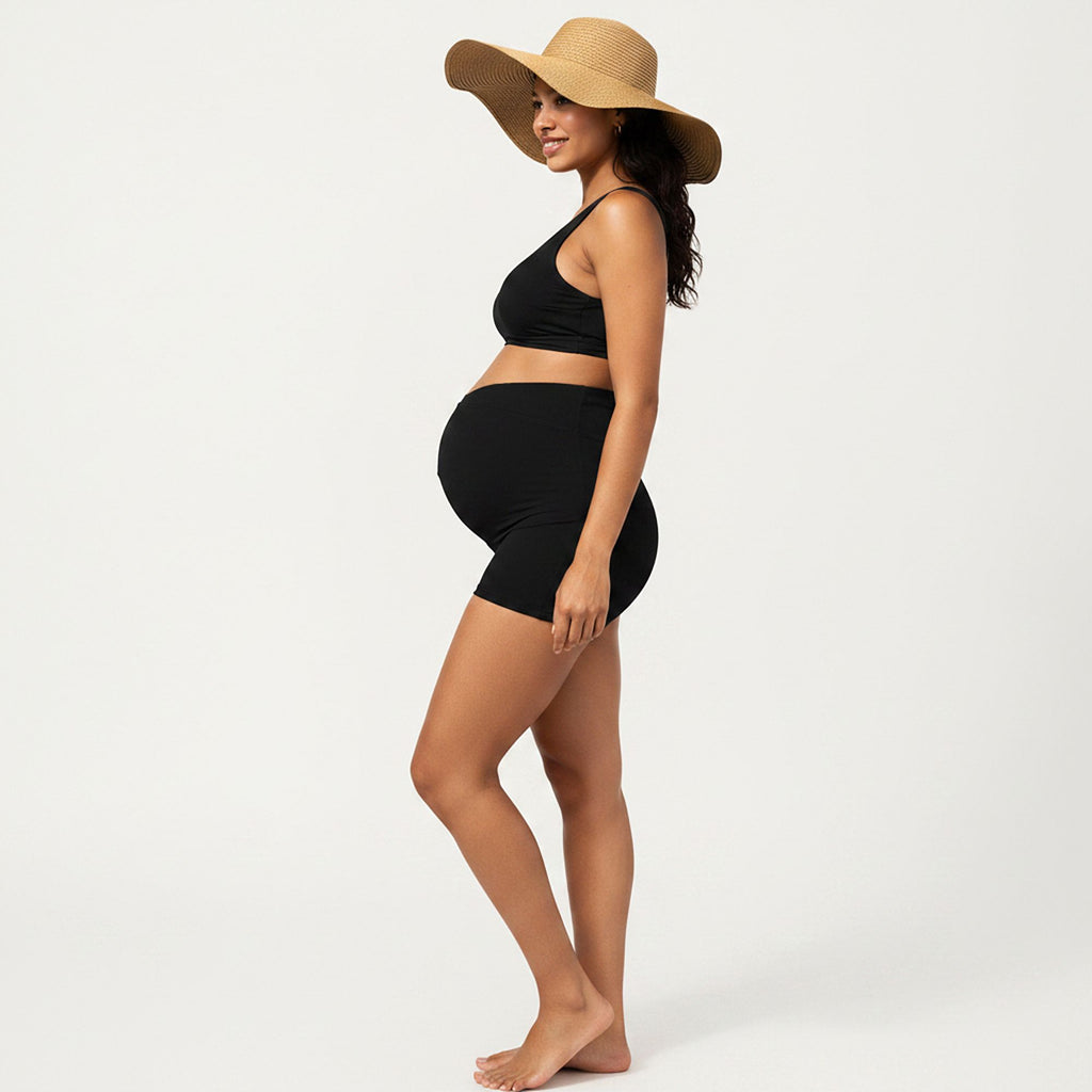 Anna-Kaci Swim Women's Two-Piece Maternity Swimwear Set with Cropped Tank Top and High-Waisted Shorts