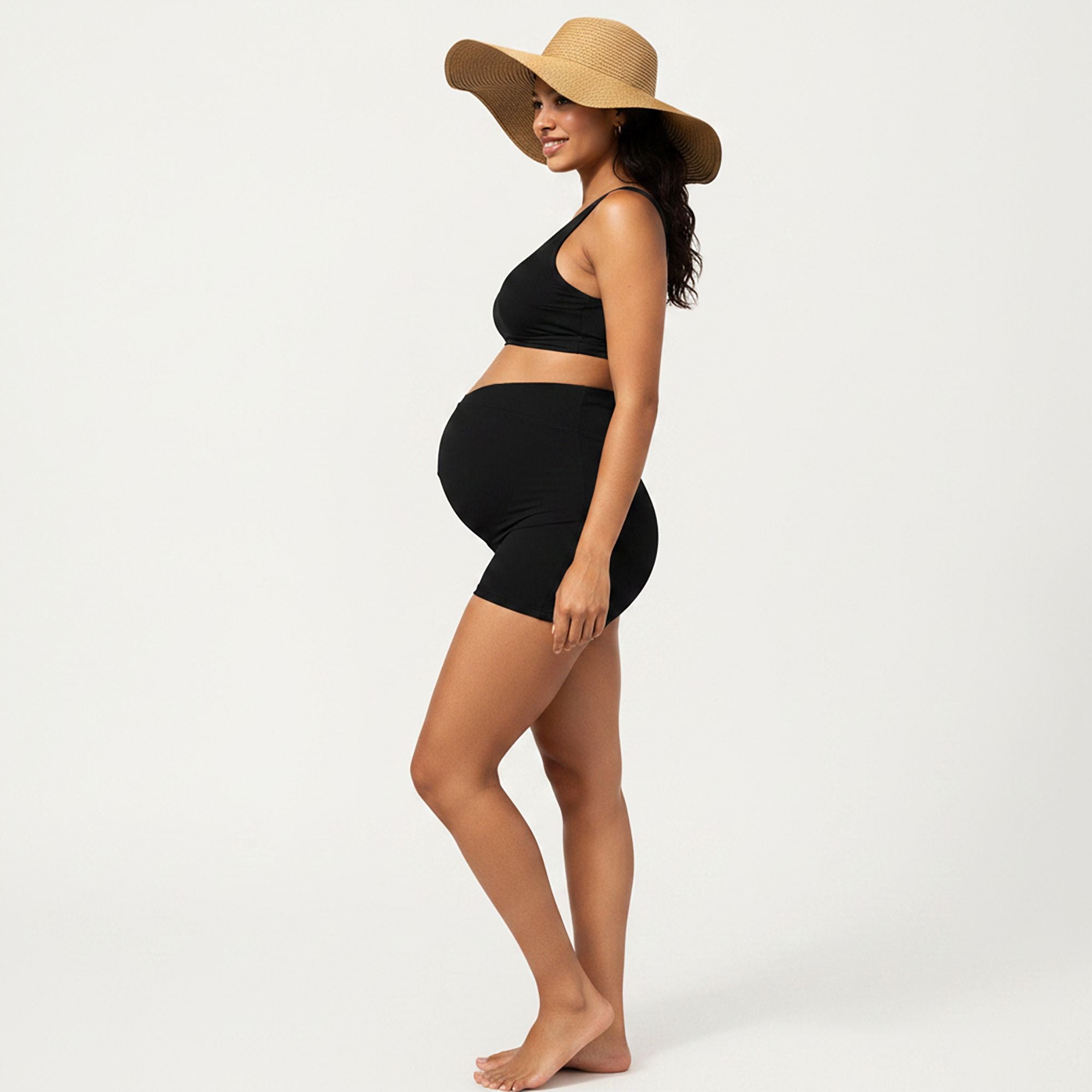 Anna-Kaci Swim Women's Two-Piece Maternity Swimwear Set with Cropped Tank Top and High-Waisted Shorts