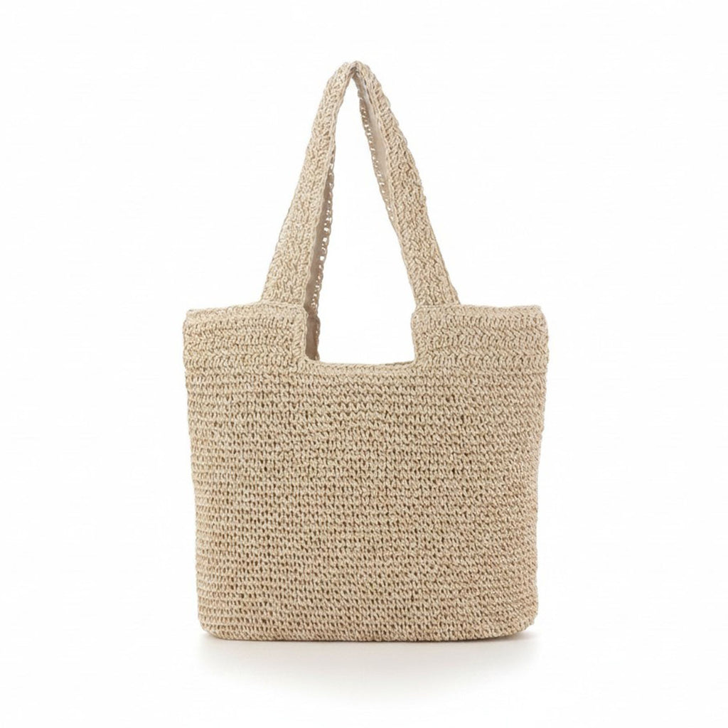 Woven Crochet Tote Bag with Shoulder Straps Lightweight Knit Tote with Zipper Pocket