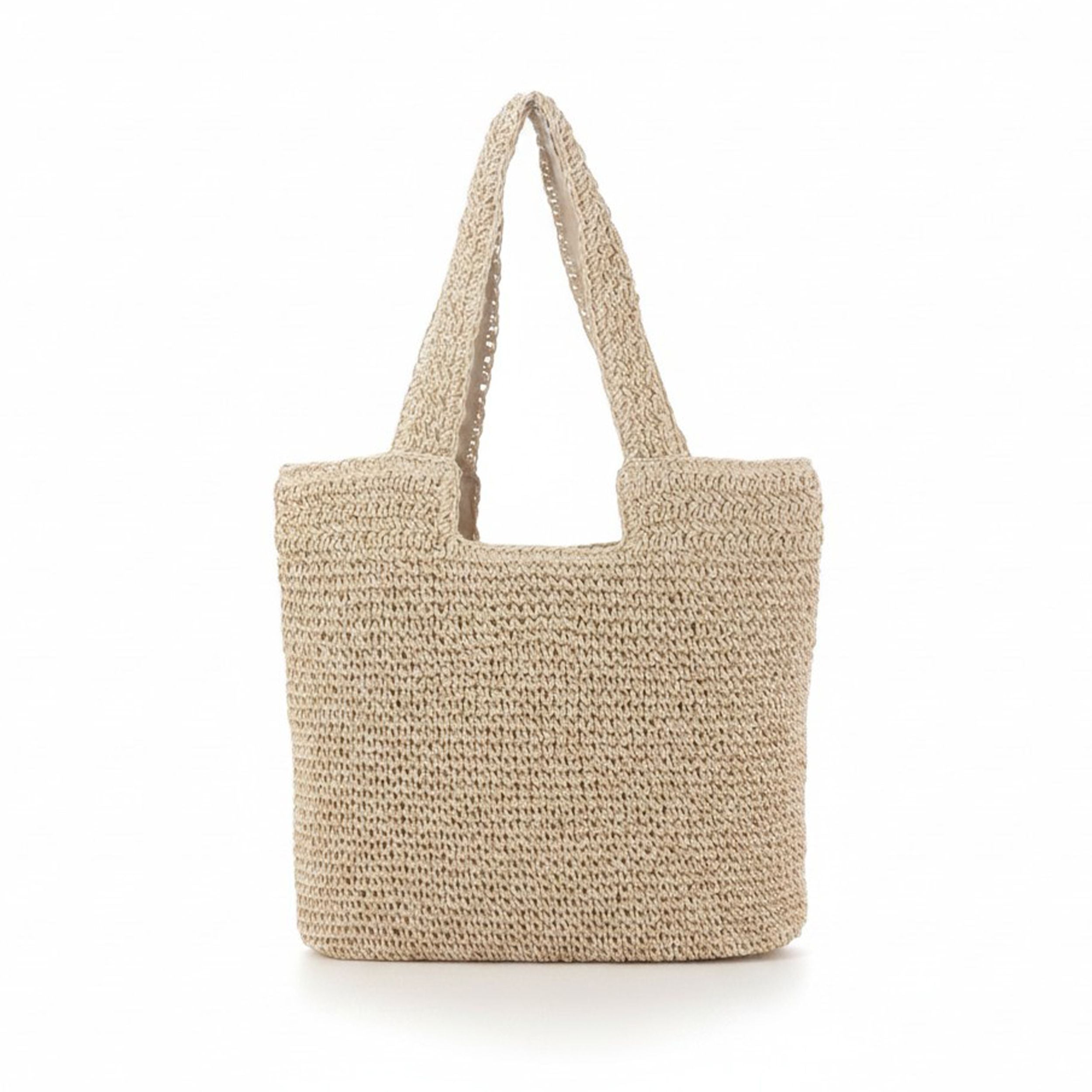 Woven Crochet Tote Bag with Shoulder Straps Lightweight Knit Tote with Zipper Pocket