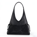 Large Mesh Hobo Shoulder Bag with Front Pocket and Drawstring Side Detail