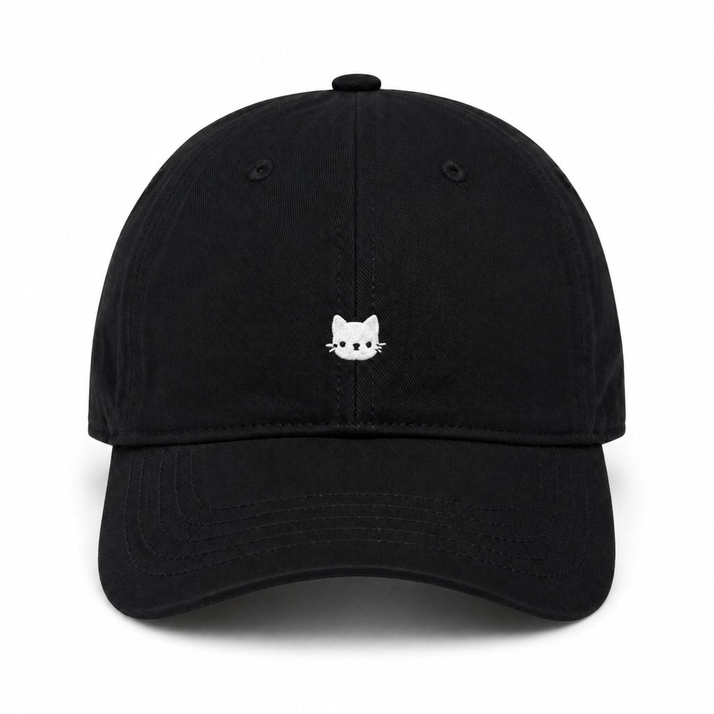 Washed Cotton Baseball Cap Cat Detail Adjustable Dad Hat