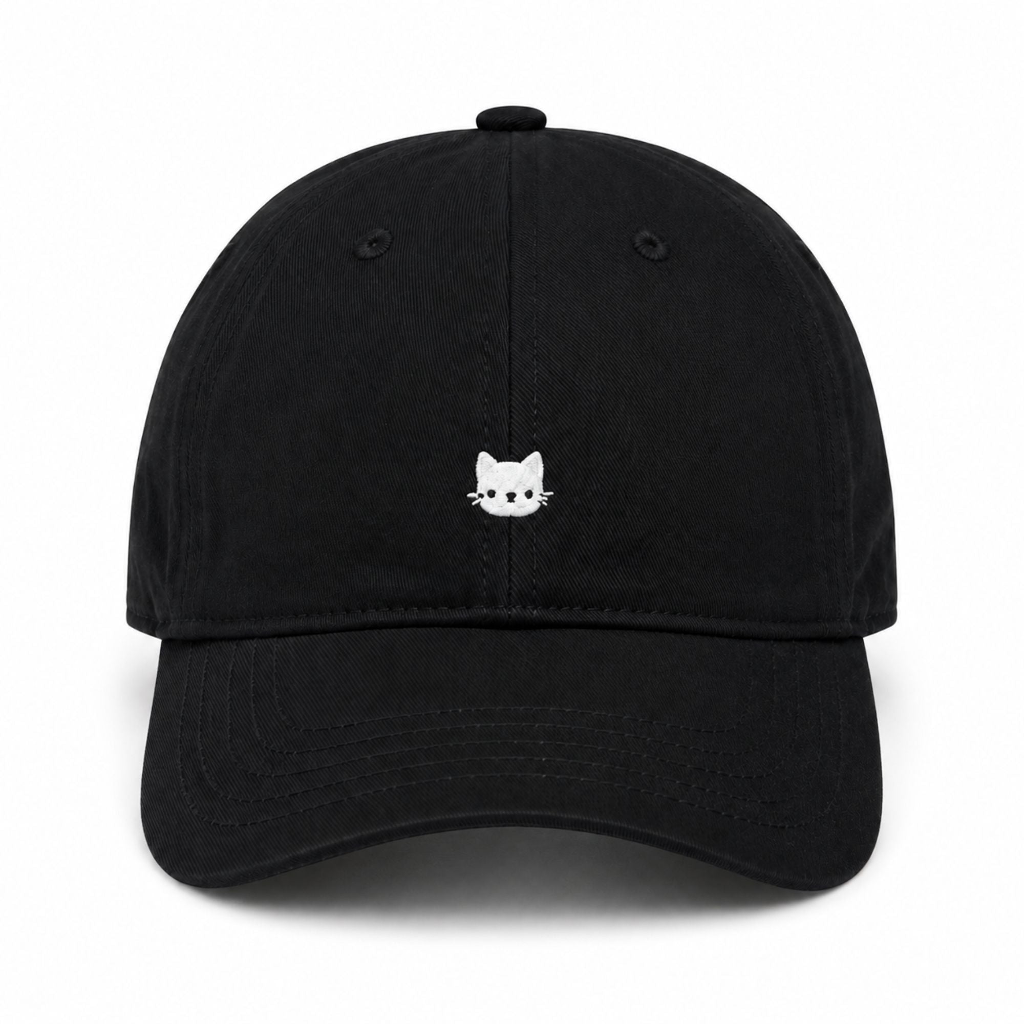 Washed Cotton Baseball Cap Cat Detail Adjustable Dad Hat