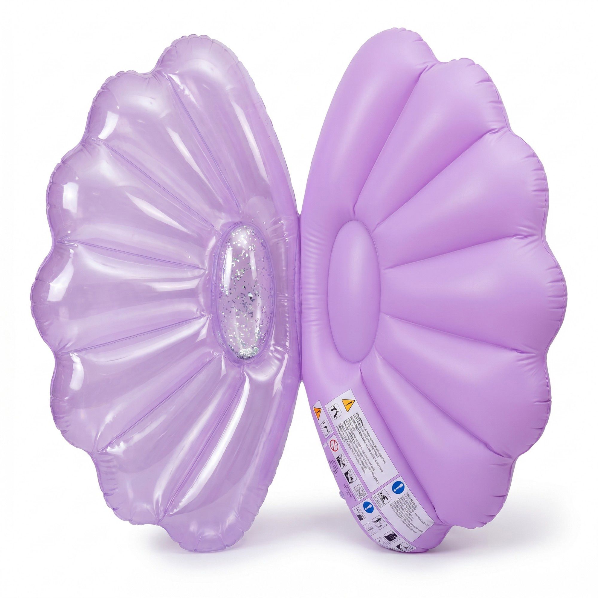 Shell Shaped Inflatable Pool Float with Glitter Center and Contoured Lounge Design