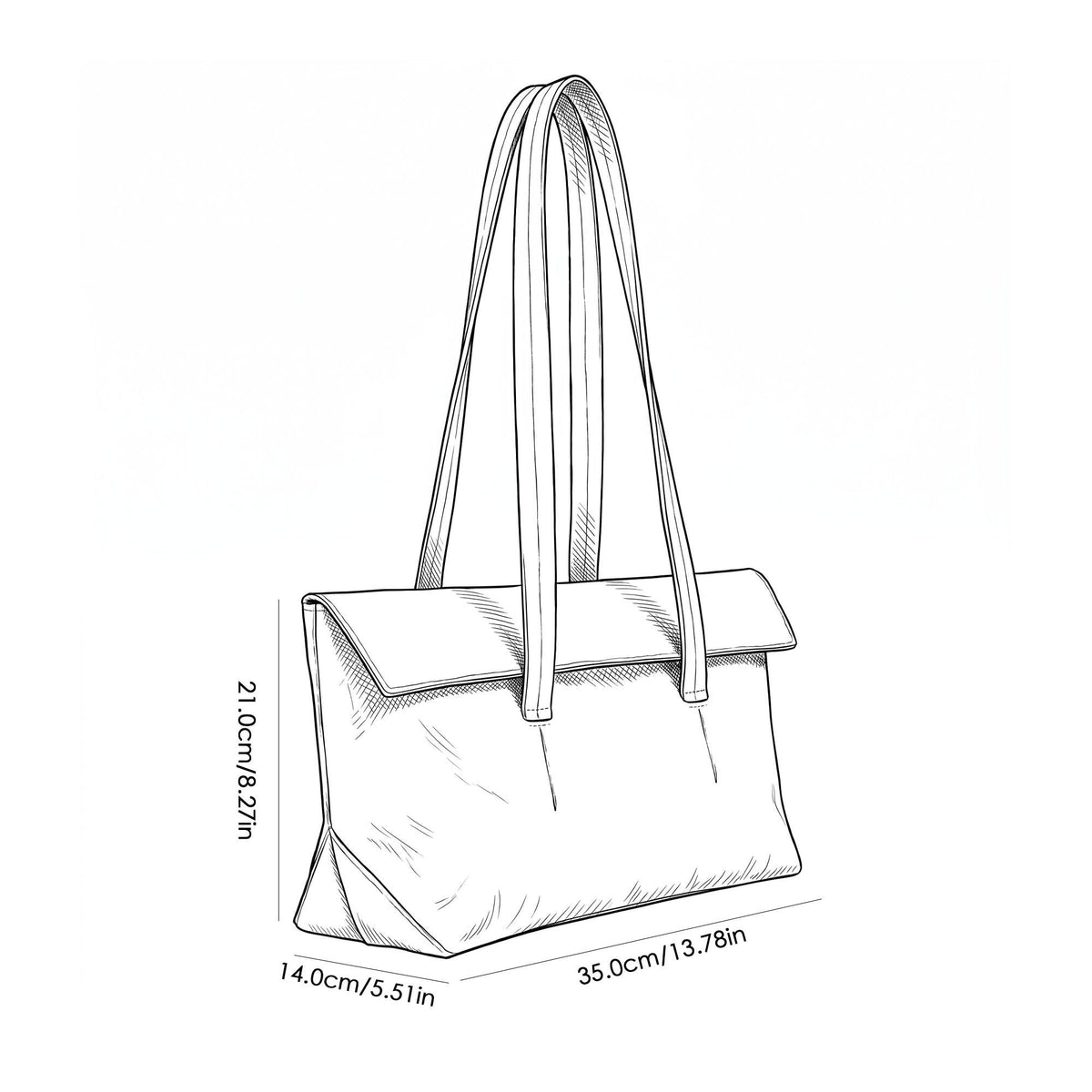 Large Shoulder Tote Bag with Foldover Flap and Interior Pockets