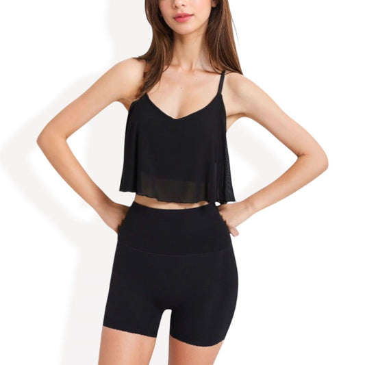Flowy Spaghetti Strap Crop Top with Layered Design