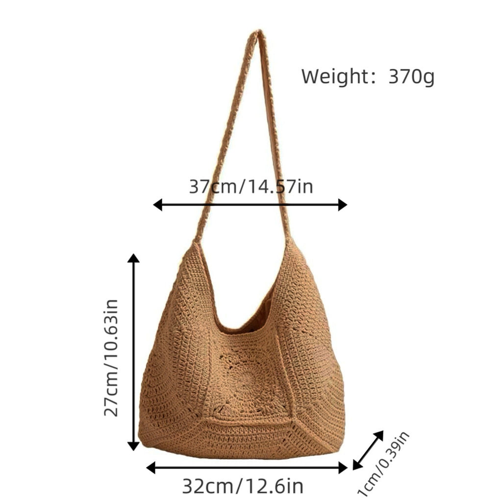 Woven Crochet Shoulder Bag with Geometric Pattern Slouchy Hobo Lightweight Knit Handbag