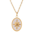 Women's Stainless Steel Necklace with 18K Gold Plated Starburst Pendant, Mother of Pearl Inlay, Adjustable Chain