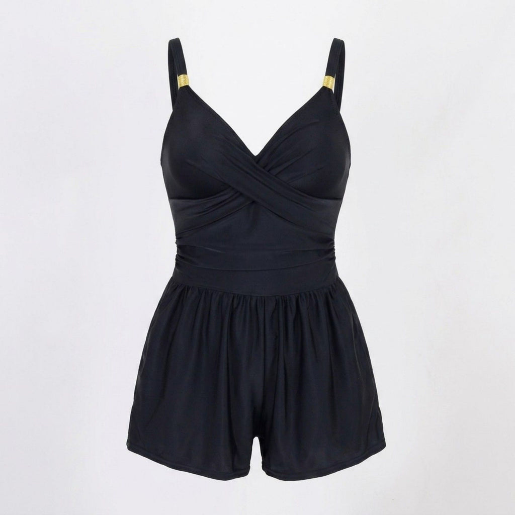 Anna-Kaci Swim Womens One Piece Swim Romper with Wrap V Neck Cross Front Bodice Adjustable Straps and Attached Shorts