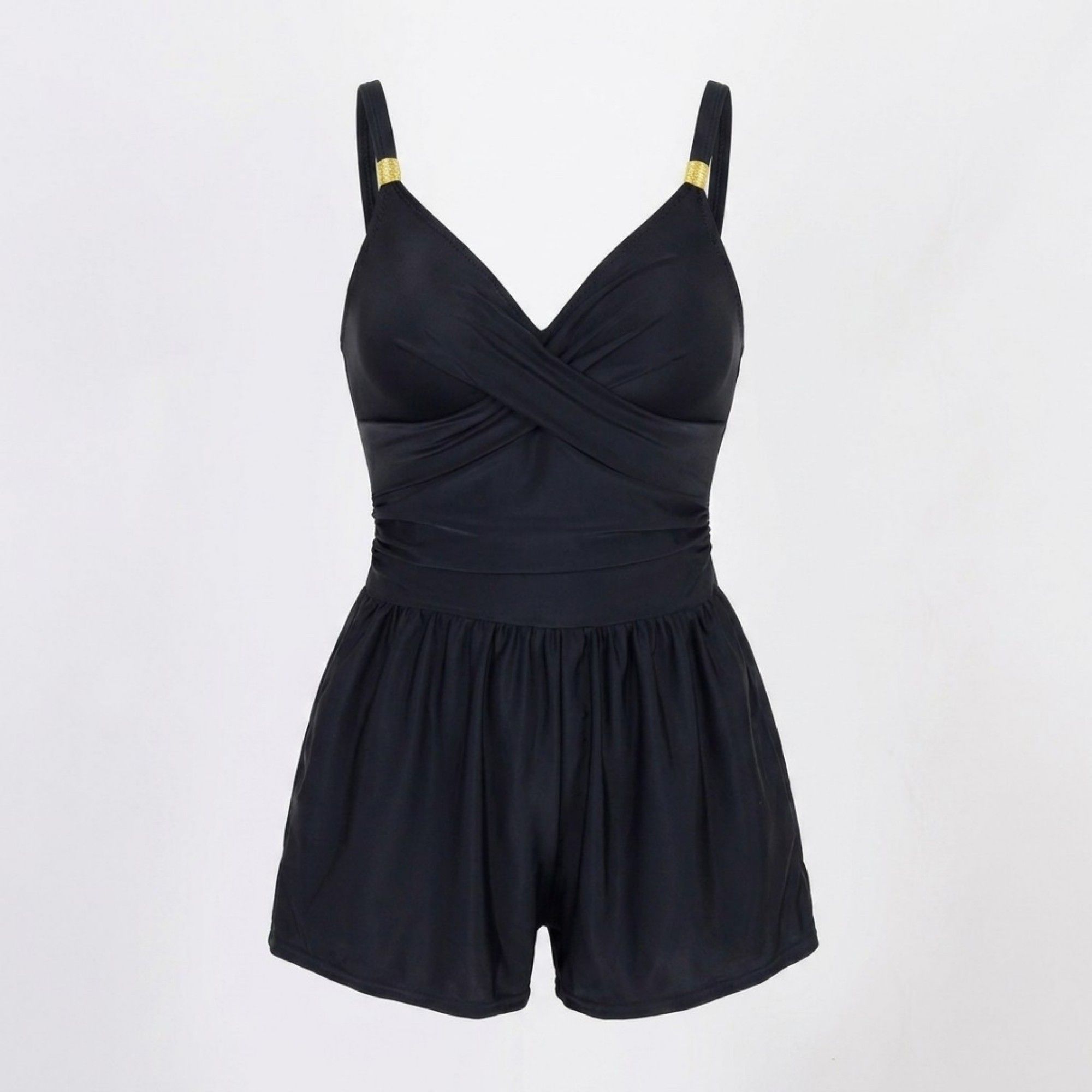 Anna-Kaci Swim Womens One Piece Swim Romper with Wrap V Neck Cross Front Bodice Adjustable Straps and Attached Shorts