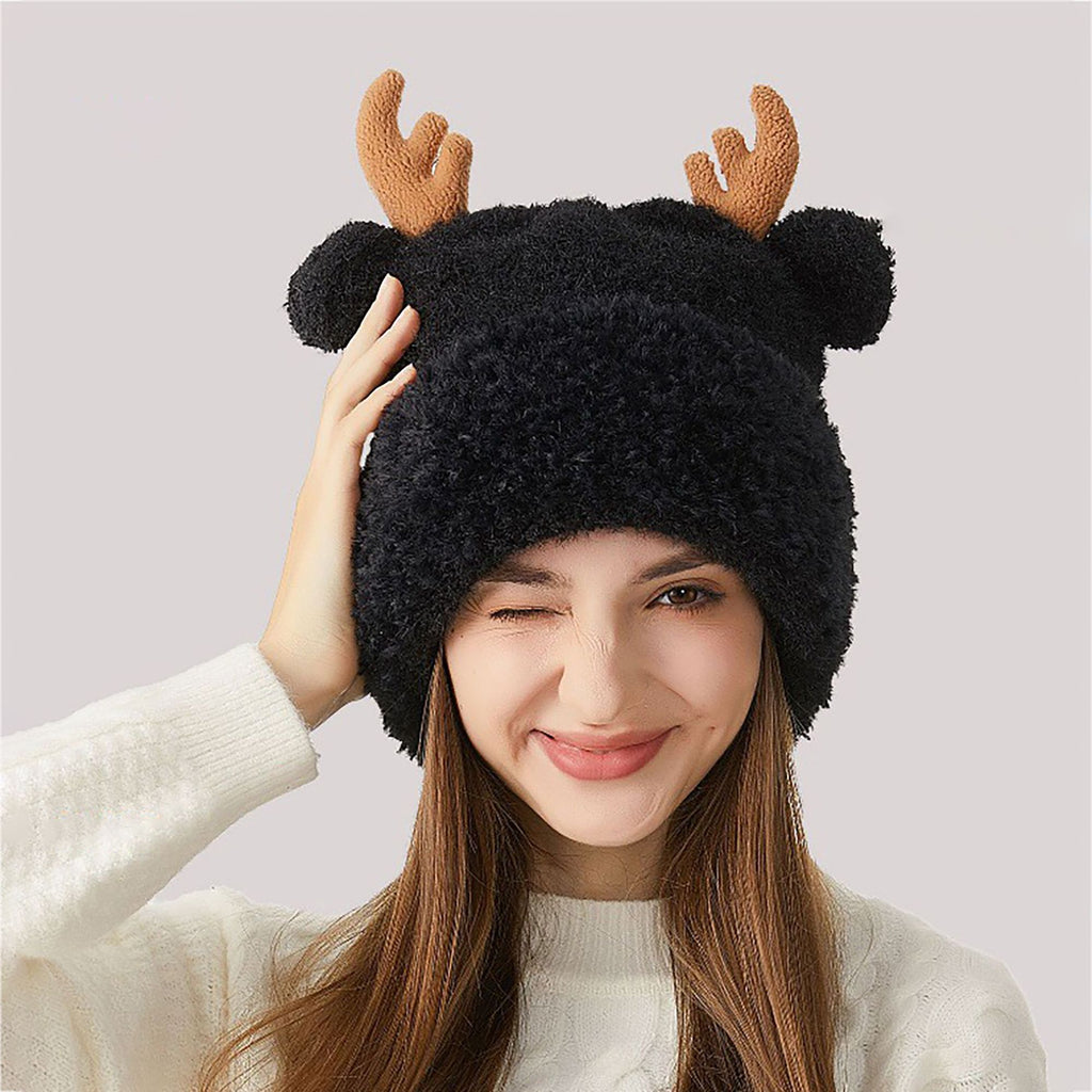 Anna-Kaci Women's Reindeer Antler Fleece Hat - Cute & Warm Winter Accessory