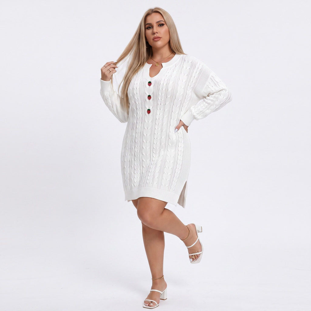 Plus Size Strawberry Cable Knit Sweater Dress
