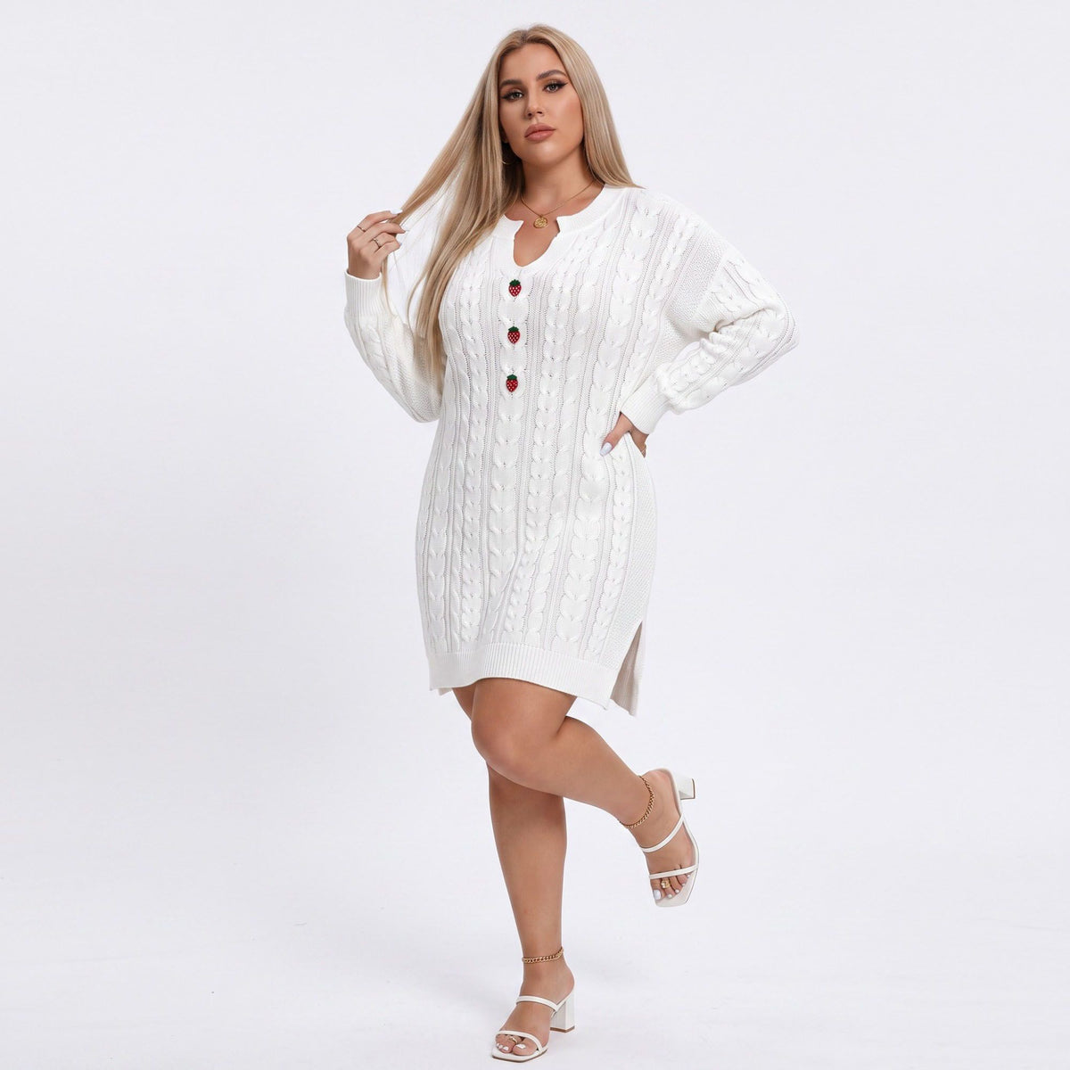 Plus Size Strawberry Cable Knit Sweater Dress