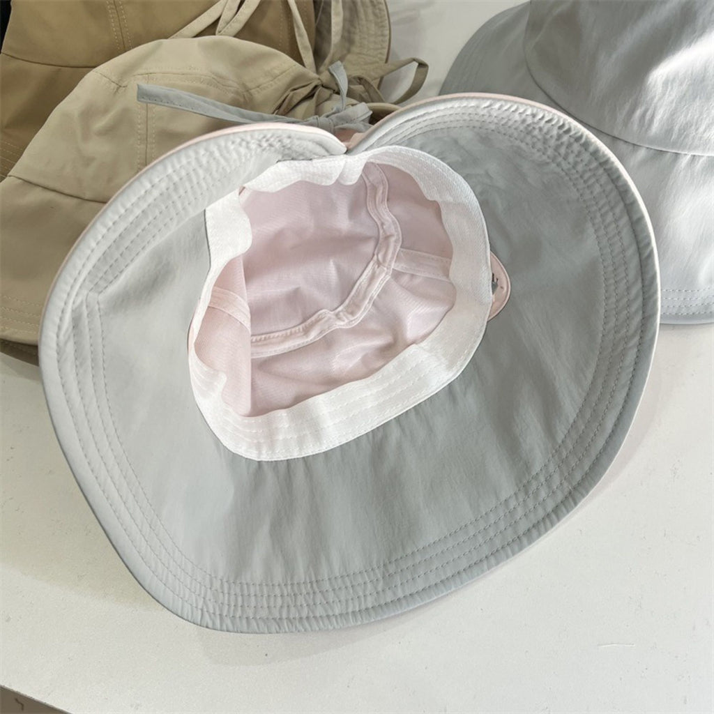 Wide Brim Bucket Sun Hat with Tie Strap
