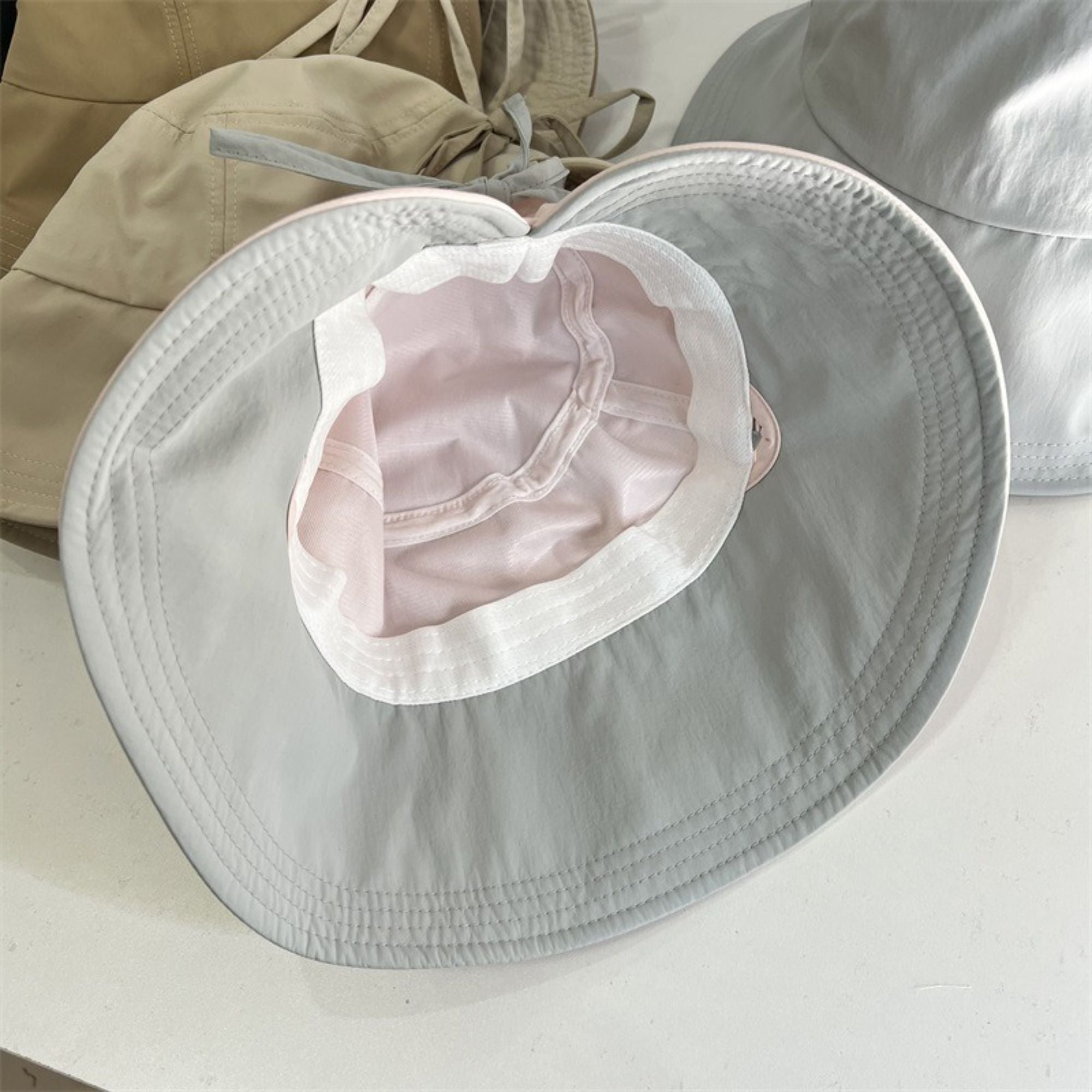 Wide Brim Bucket Sun Hat with Tie Strap