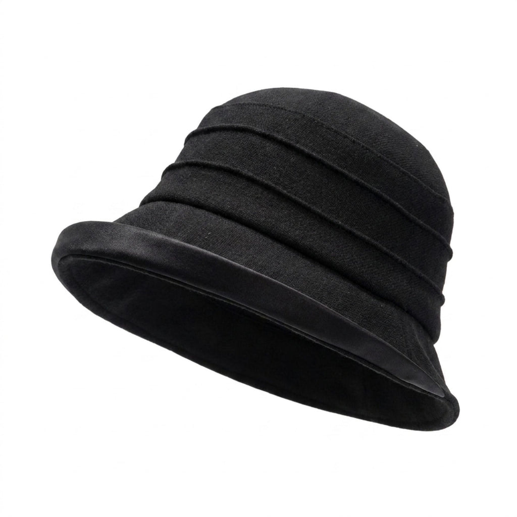 Structured Cloche Hat Pleated Crown Contrast Trim Wide Brim Bucket Hat