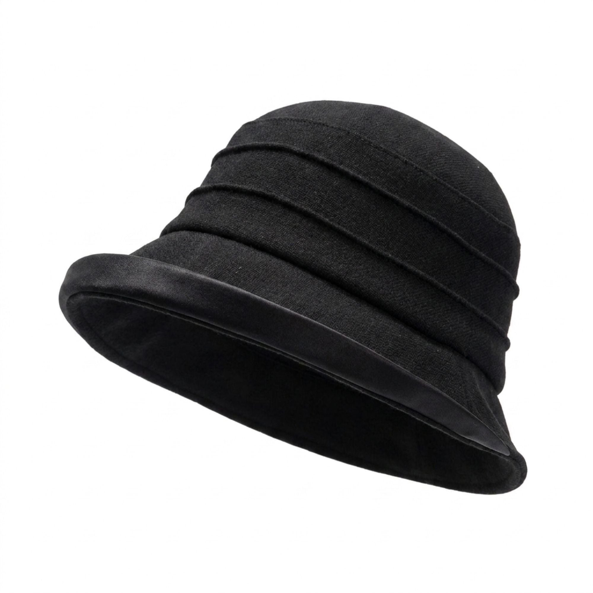 Structured Cloche Hat Pleated Crown Contrast Trim Wide Brim Bucket Hat