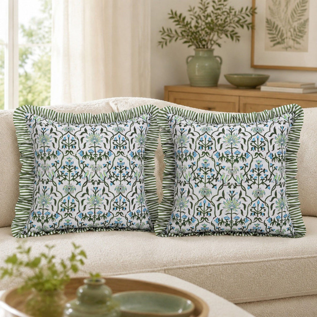 2 Pack Floral Lattice Ruffle Decorative Throw Pillow Covers