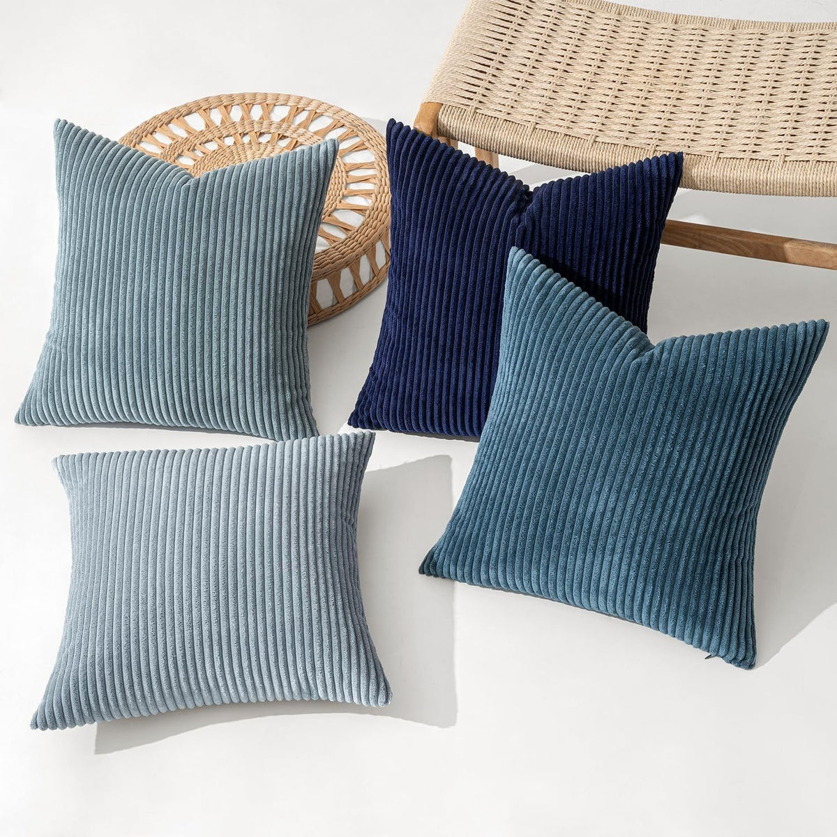 4 Pack Corduroy Throw Pillow Covers 18 x 18 Inch Wide Stripe Texture