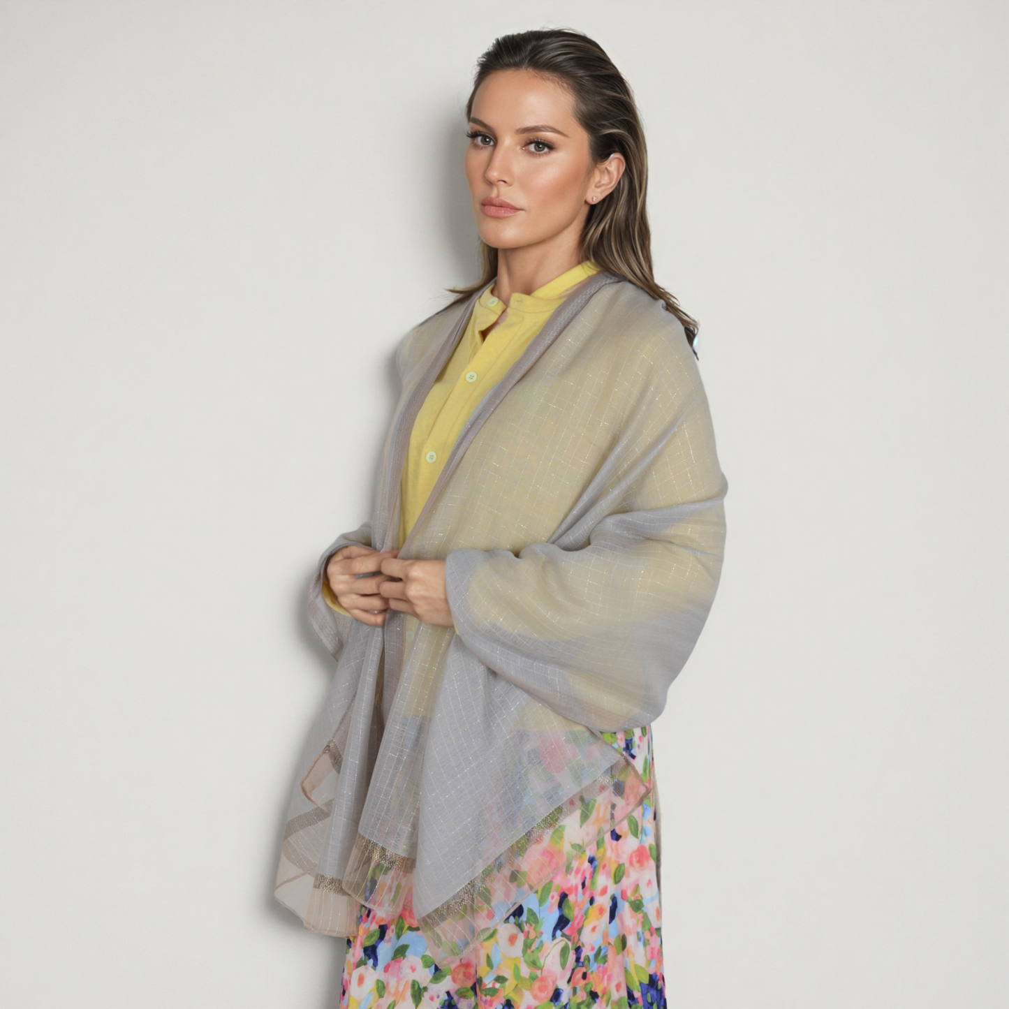 Anna-Kaci Women's Lightweight Sheer Scarf with Subtle Metallic Thread Detail Elegant Long Wrap Accessory