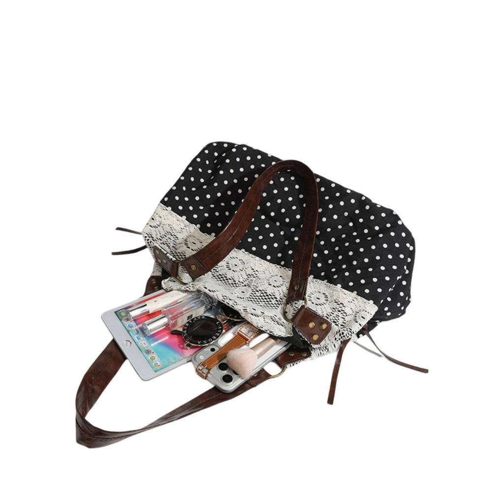 Polka Dot Lace Accent Shoulder Bag for Women