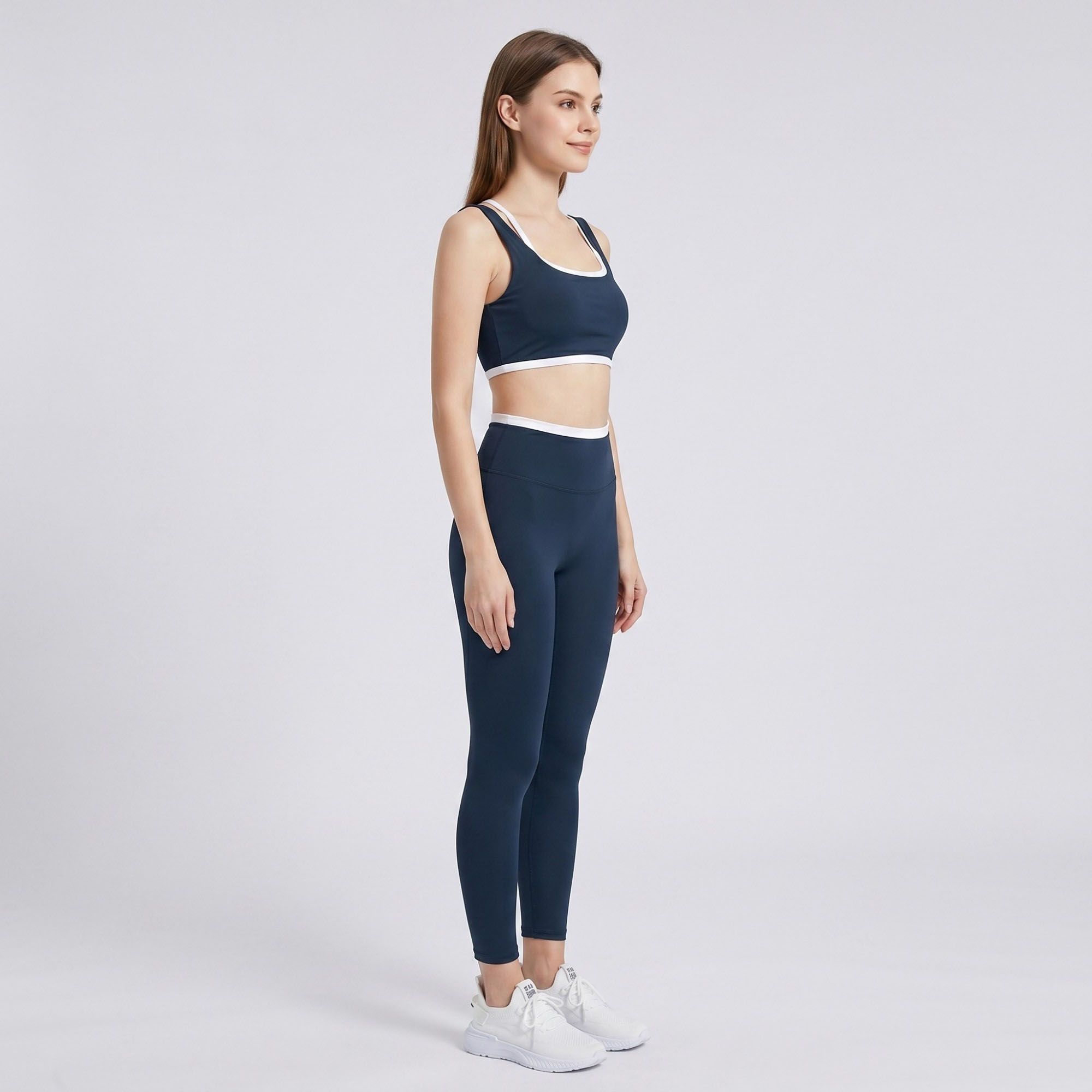 Padded Contrast Trim Sports Bra Tank Top Square Neck Workout Yoga Crop Top