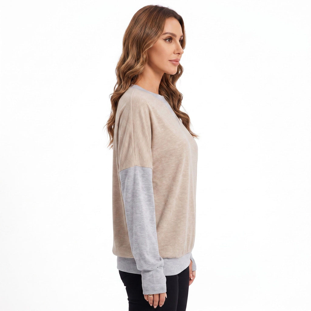 Color Block Long Sleeve Relaxed Pullover Top