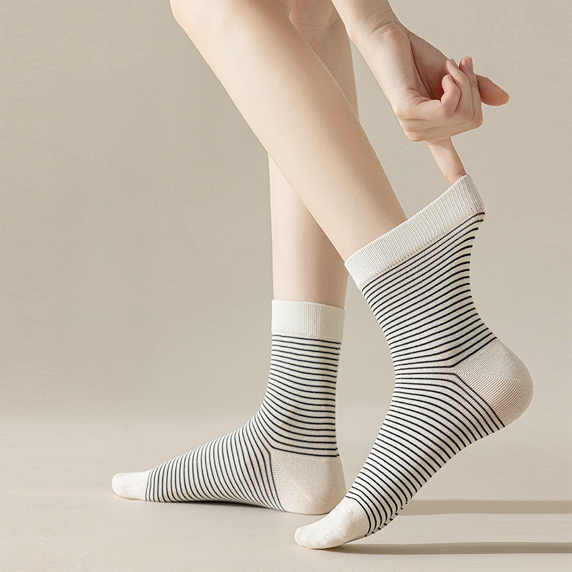Anna-Kaci 3 Pairs Women's Crew Socks in Cotton Blend Ribbed Cuff Assorted Stripes Dots Letter Graphic Print Design