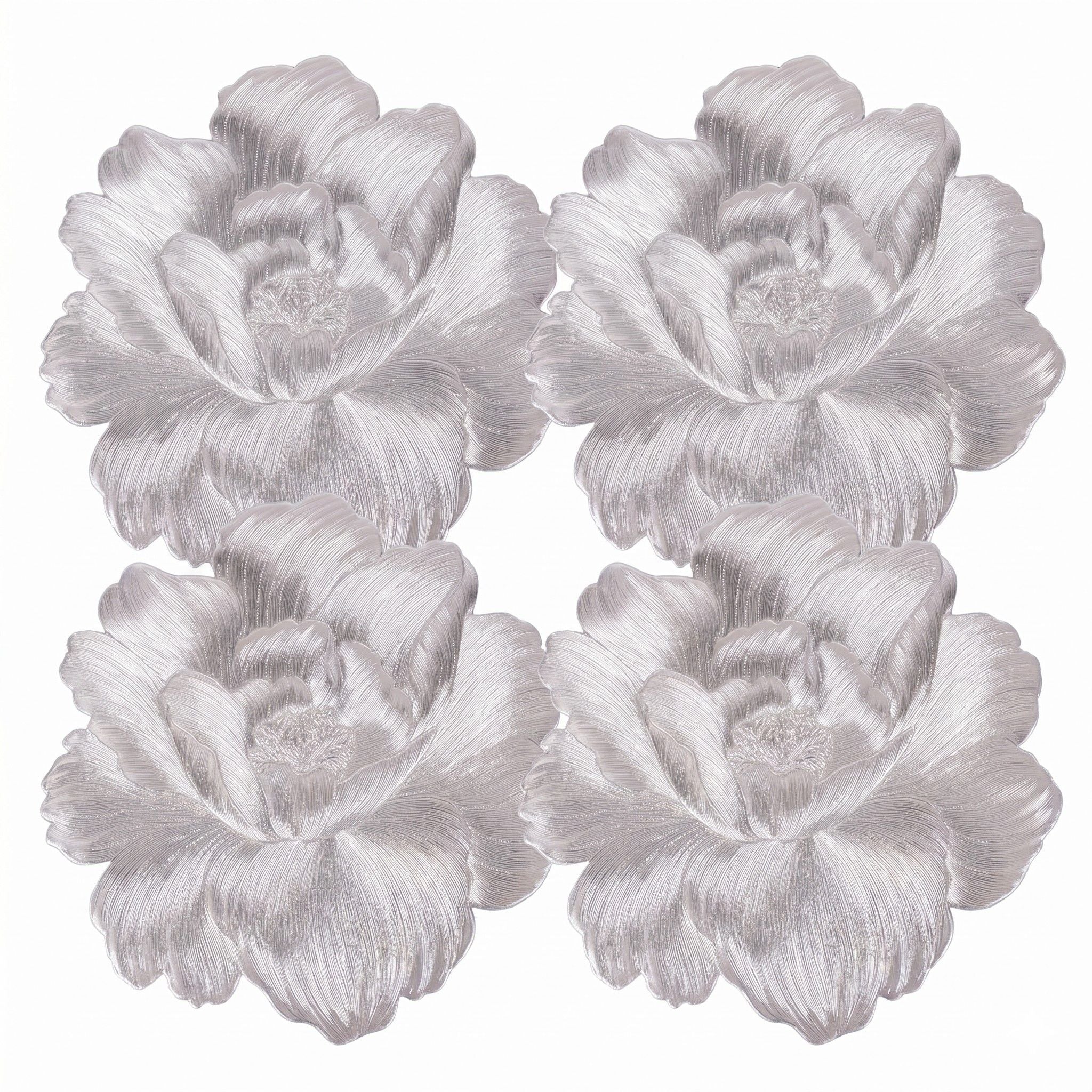 4-Pack Floral Round PVC Placemats Metallic Textured Heat Resistant Table Mats