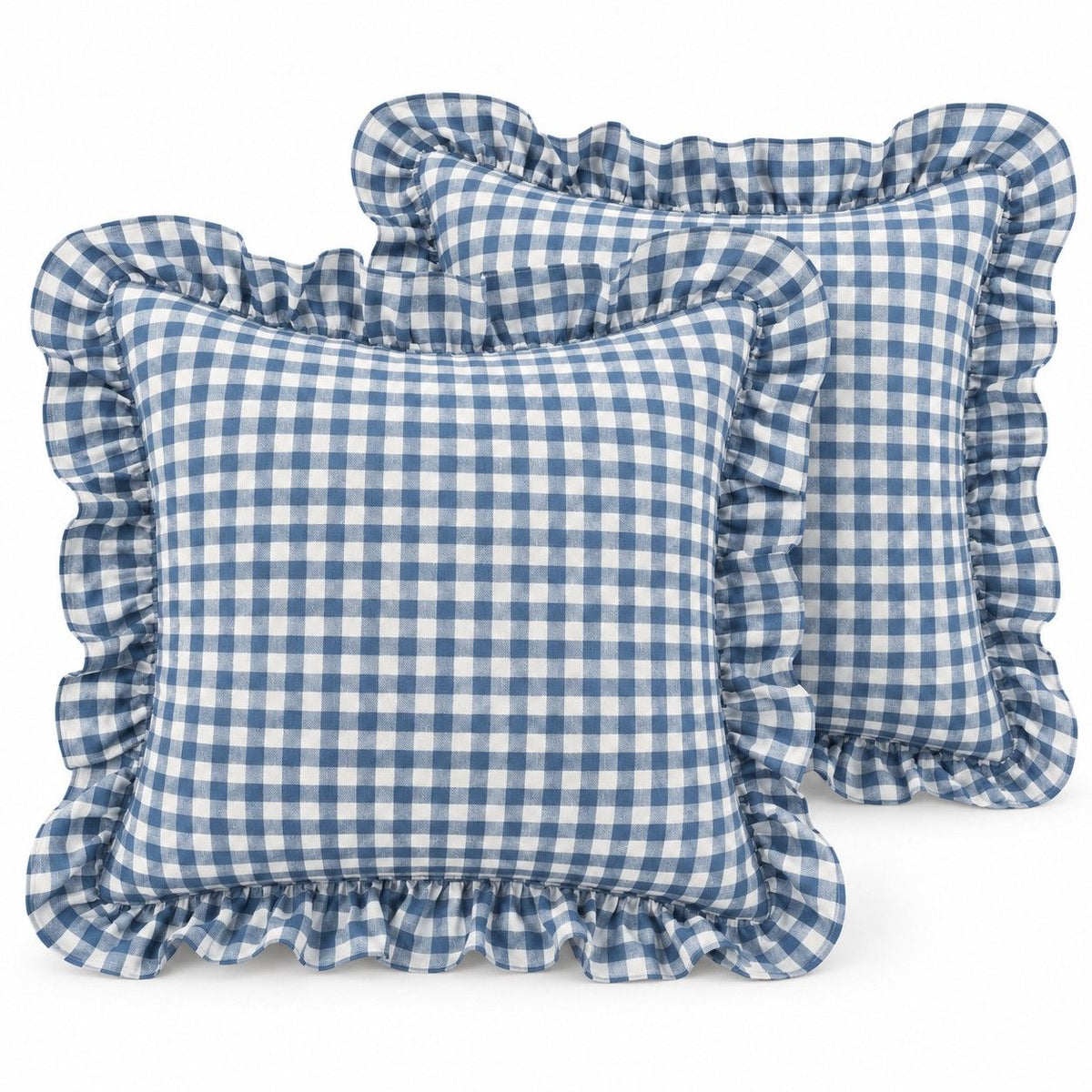 2 Pack Gingham Check Ruffle Throw Pillow Covers 18 x 18 Inch