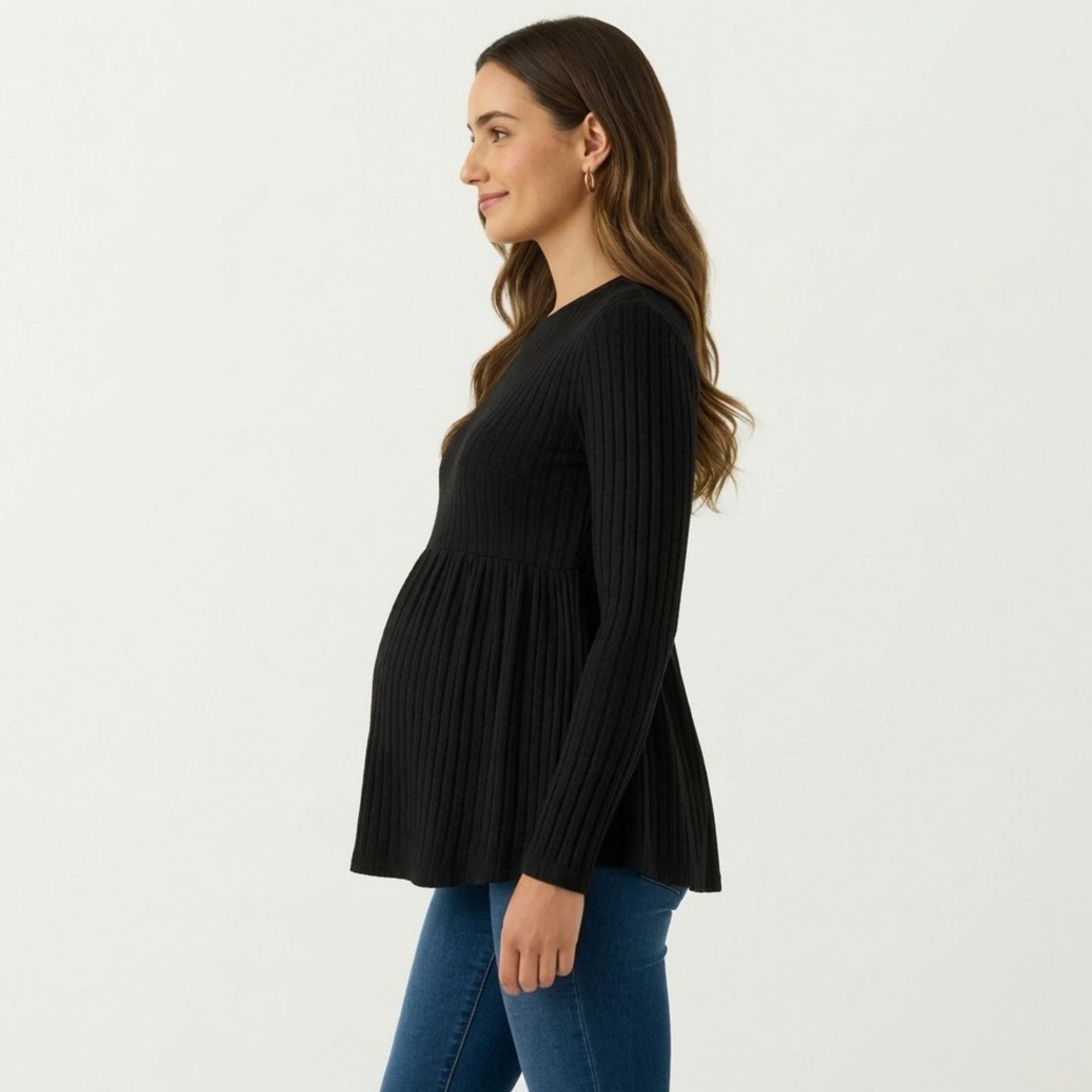Anna-Kaci Maternity Ribbed Long Sleeve Babydoll Shirt ¨C Empire Waist Peplum Top